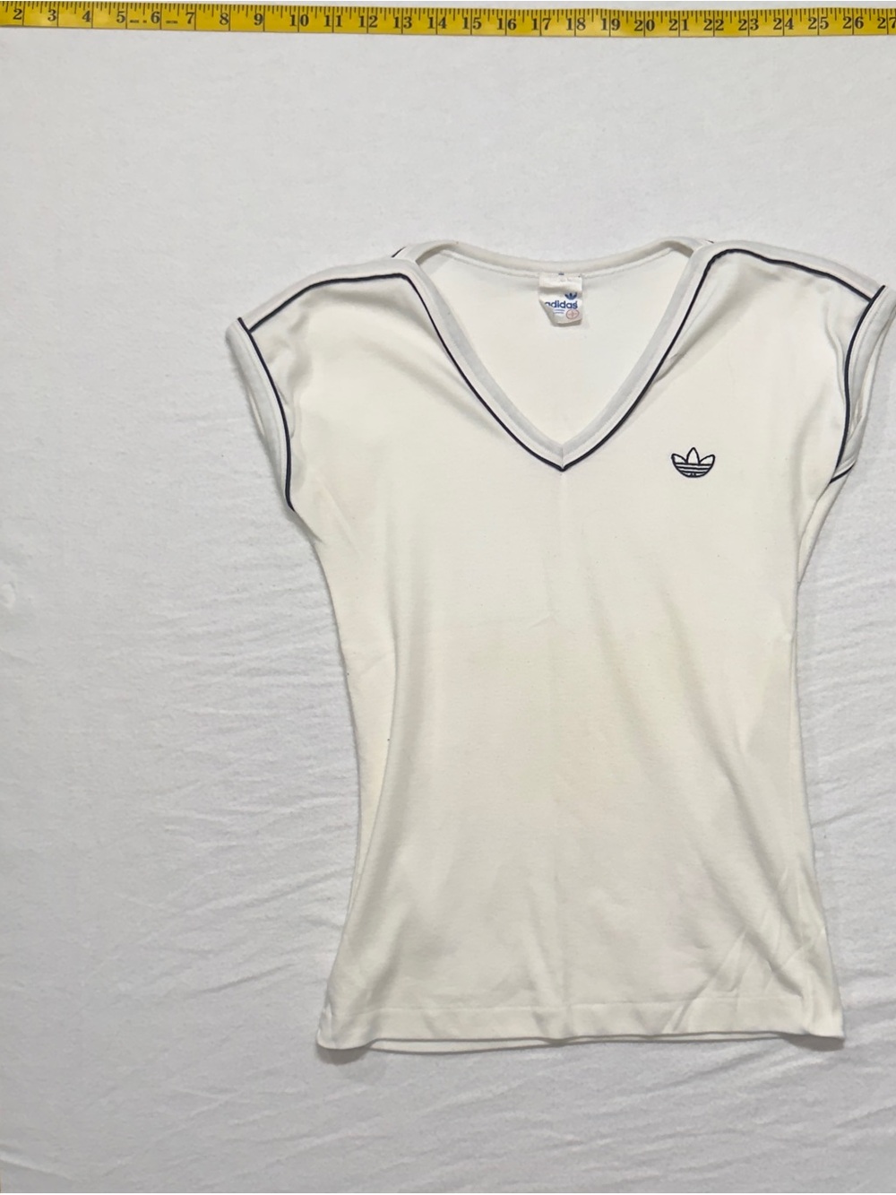 1980s adidas Women's White V-Neck Logo Tee